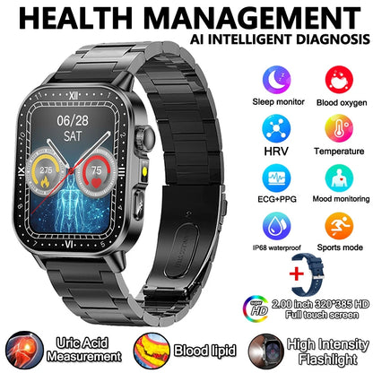 2026 New Professional-Grade Health Smart Watch Men ECG BP HR Uric Acid Lipid BMI Body Analysis Bluetooth Call Smartwatch Women