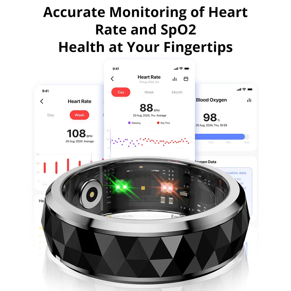 COLMI R11 Ceramic Smart Ring for Men, Fidget Spinner Anxiety Relieve Ring with Charging Case, Health Monitor, 5ATM Waterproof