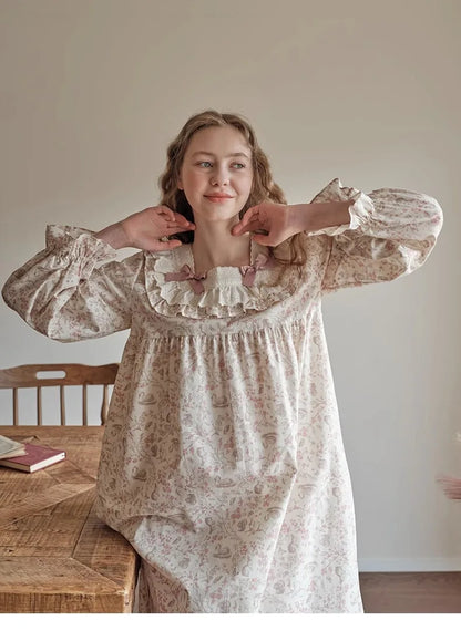 New Spring and Fall Ladies Nightgown Cute Sweet Lace Lacy Lazy Wind Girl Students Foreign-Style Pajamas Home Wear Dresses