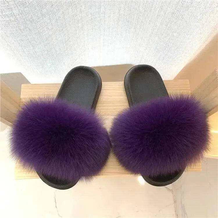 Women's Fluffy  Slides Fashion Plush fluffy Flat Sandals Casual Indoor Outdoor Beach Casual Slippers