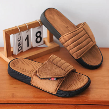 Fashion Men's Slippers Suede Cloth Non-Slip Casual Sandals Platform Soft Home Shoes Indoor Slides Outdoor Beach Shoes Flip-flop