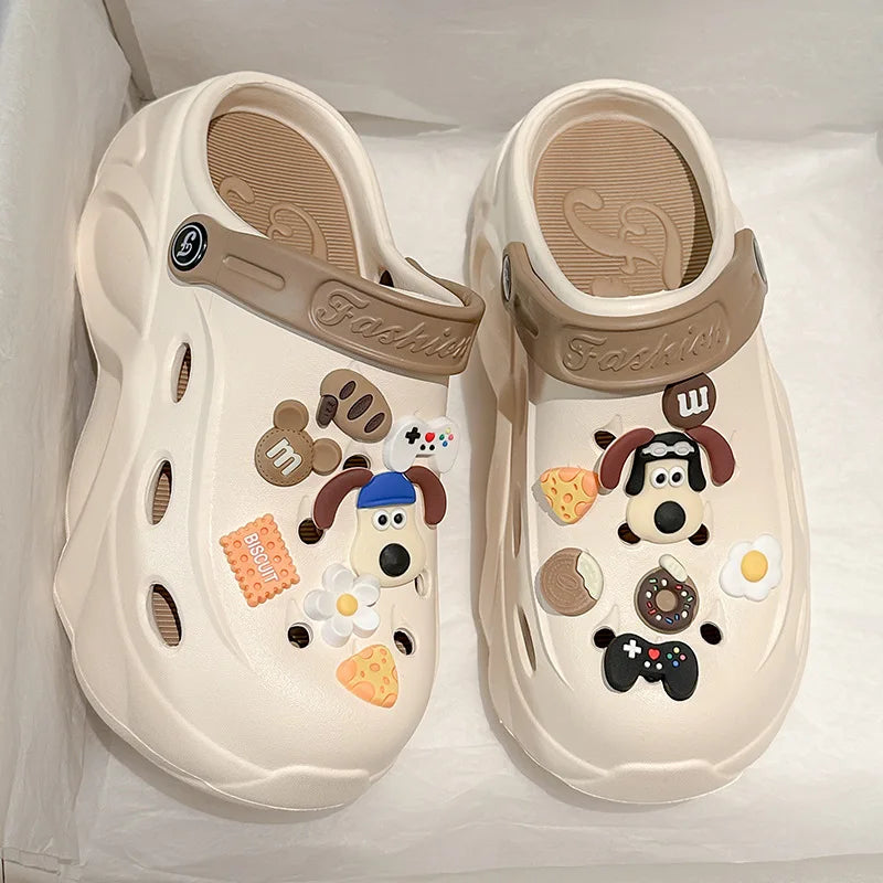 Luxury DIY Pearl Chain Non Slip Clogs Women Summer 2026 Comfort Platform Slip On Sandals EVA Thick Bottom Outdoor Slippers Shoes