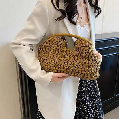 New Summer Beach Bag for Women Clutch Bag Luxury Designer Straw Bags Tote Handbag Fashion Woven Rattan Bags Female Travel Purse