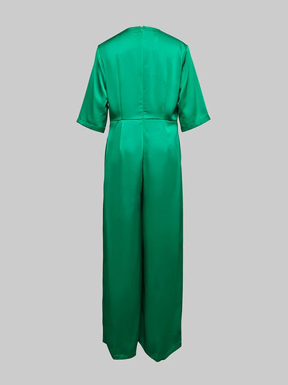 Gymystars 2026 Summer Jumpsuits Woman Elegant Deep V-neck Casual Green One Pieces Outfit Zipper Fashion Jumpsuit Wide-leg Pants