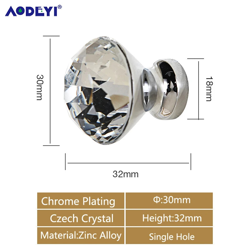 Crystal Drawer Pull Handles Diamond Sliver Wine Wardrobe Decotation Furniture Dresser Kitchen Cupboard Cabinet Knobs Gold Chrome