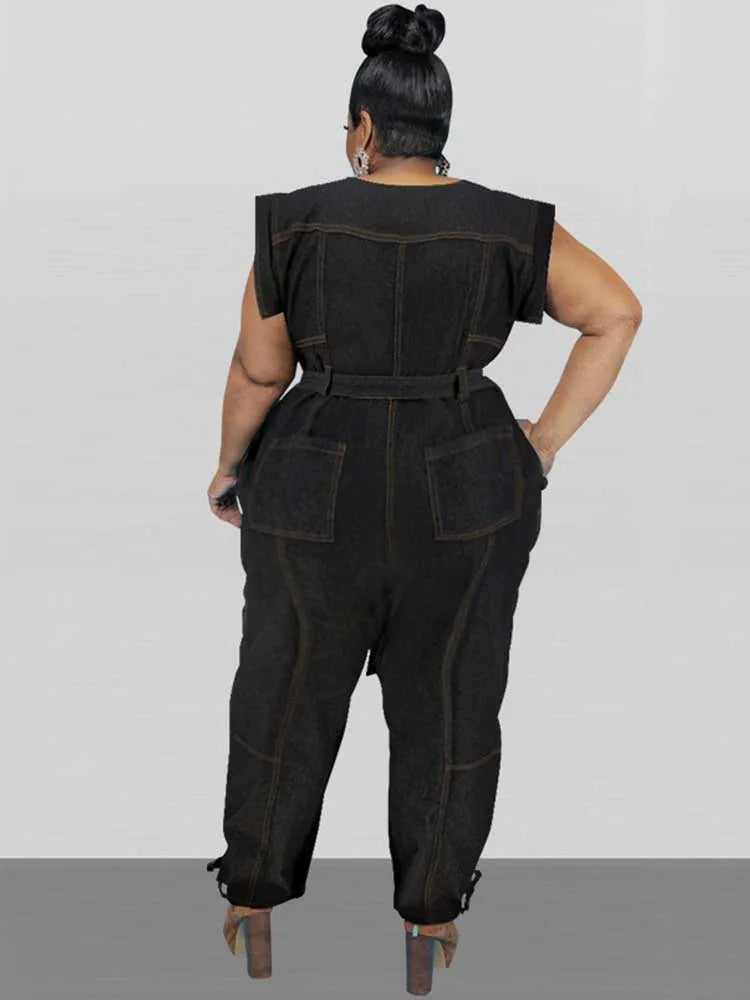 Women Clothes Summer Denim One Piece Overalls Casual Elegant Long Jumpsuits Female Pants Jumpsuit Plus Size Jean Jumpsuit