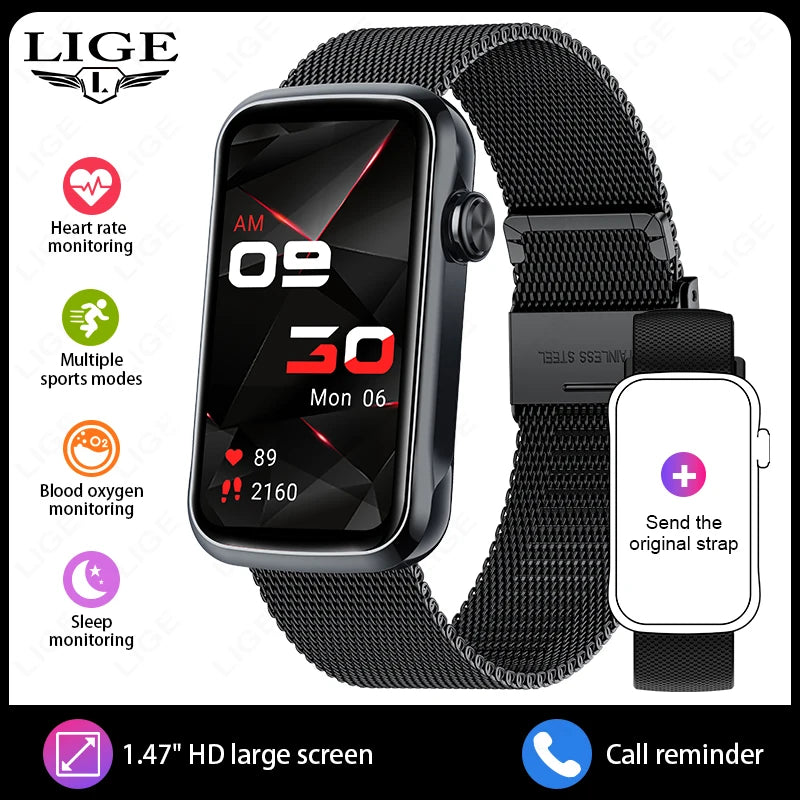 LIGE 1.47'' Smart Watch Women Men Smart Bracelet Heart Rate Step Count Sport Fitness Health Monitor Waterproof Smartwatch Ladies