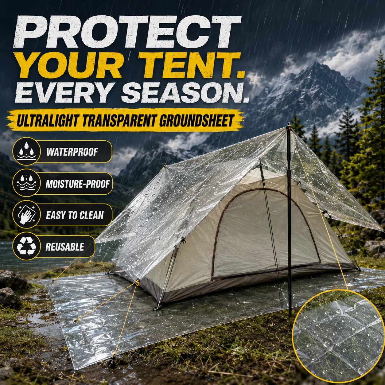 Four Season Ultralight Transparent Tent Groundsheet Waterproof Moisture Proof Camping Footprint Foldable Reusable Outdoor Tarp