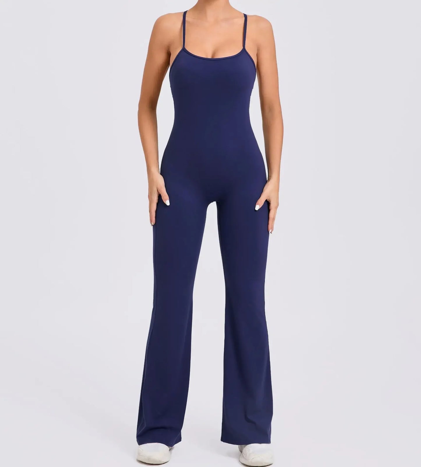 Sports Overalls for Women Sportswear Flared Jumpsuit Woman Padding Jumpsuits Gym Combinaison Femme Coffee Gray Navy Blue Red