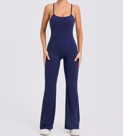 Sports Overalls for Women Sportswear Flared Jumpsuit Woman Padding Jumpsuits Gym Combinaison Femme Coffee Gray Navy Blue Red