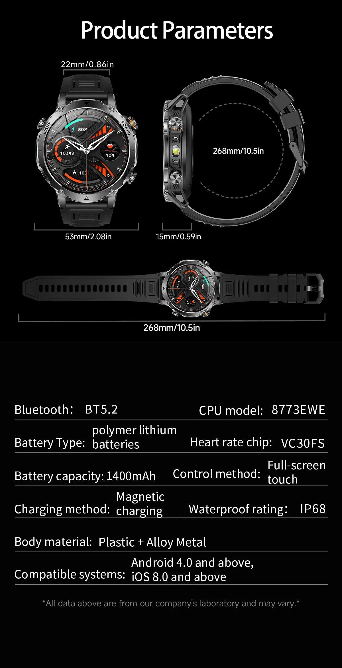 Brand+1400mAh Big Battery Smartwatch Men 1.7" AMOLED 200-Day Standby Swim Diving Waterproof GPS Military Tactical SOS 100 Sports