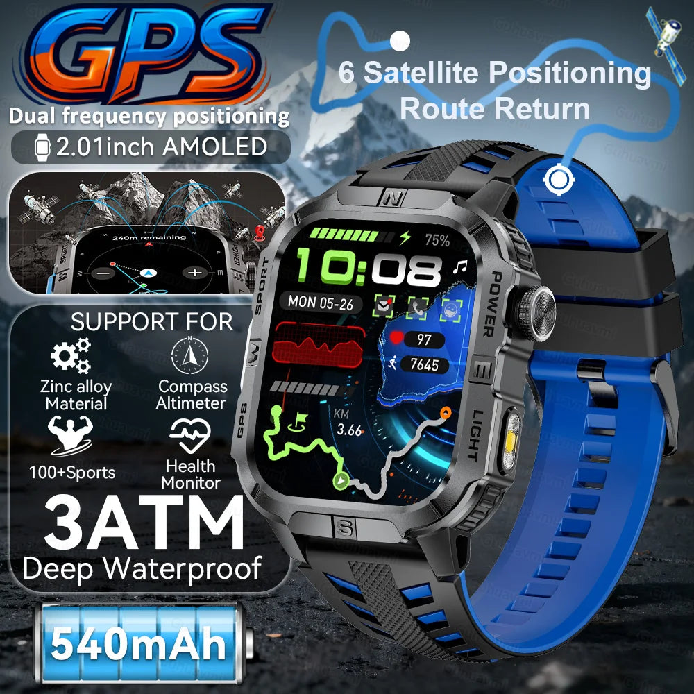 New Outdoor Military Men Smartwatch Equipped With GPS Sports LED Lighting, Compass, Wireless Communication IP68 Waterproof Watch