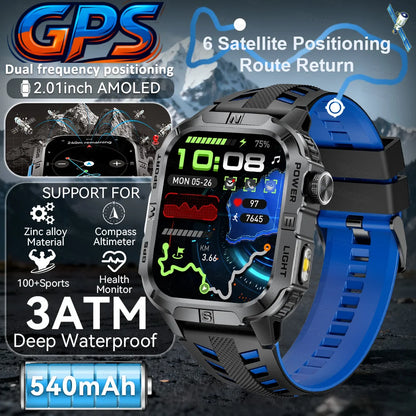New Outdoor Military Men Smartwatch Equipped With GPS Sports LED Lighting, Compass, Wireless Communication IP68 Waterproof Watch