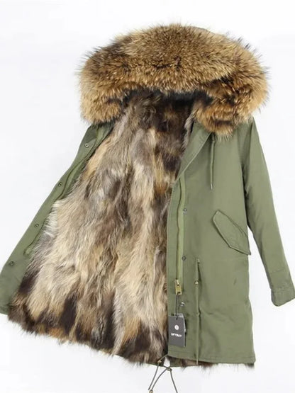 Real Fur Coat Winter Jacket Women Long Parka Waterproof Big Natural Raccoon Fur Collar Hood Thick Warm Real Fox Fur Liner coat