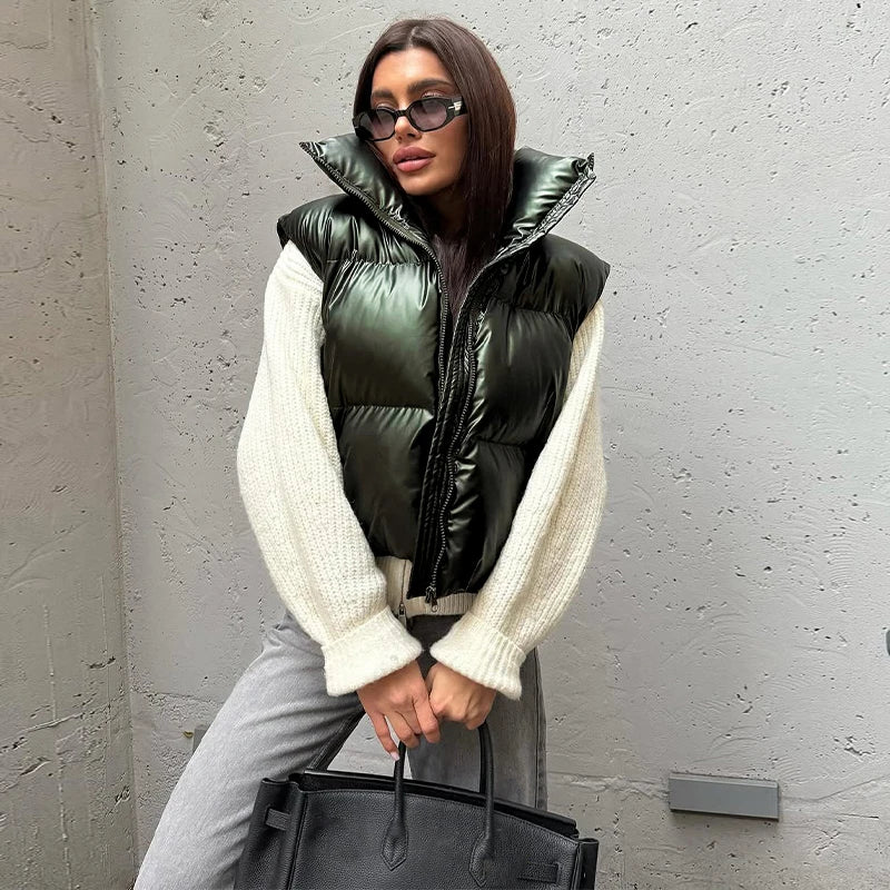 Detachable Sleeve Hooded Quilted Jackets 2026 Winter Ladies Solid 2-in-1 Zippers Waistcoat Cotton Coats Women's Warm Outwear