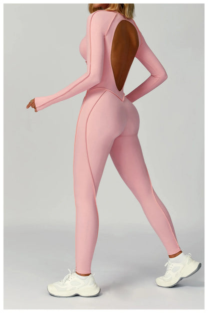 Sexy Hollow Back Long Sleeve Yoga Jumpsuit Women Quick Dry One-piece Yoga Suit Gym Training Leggings Playsuit Slim Fit Bodysuits