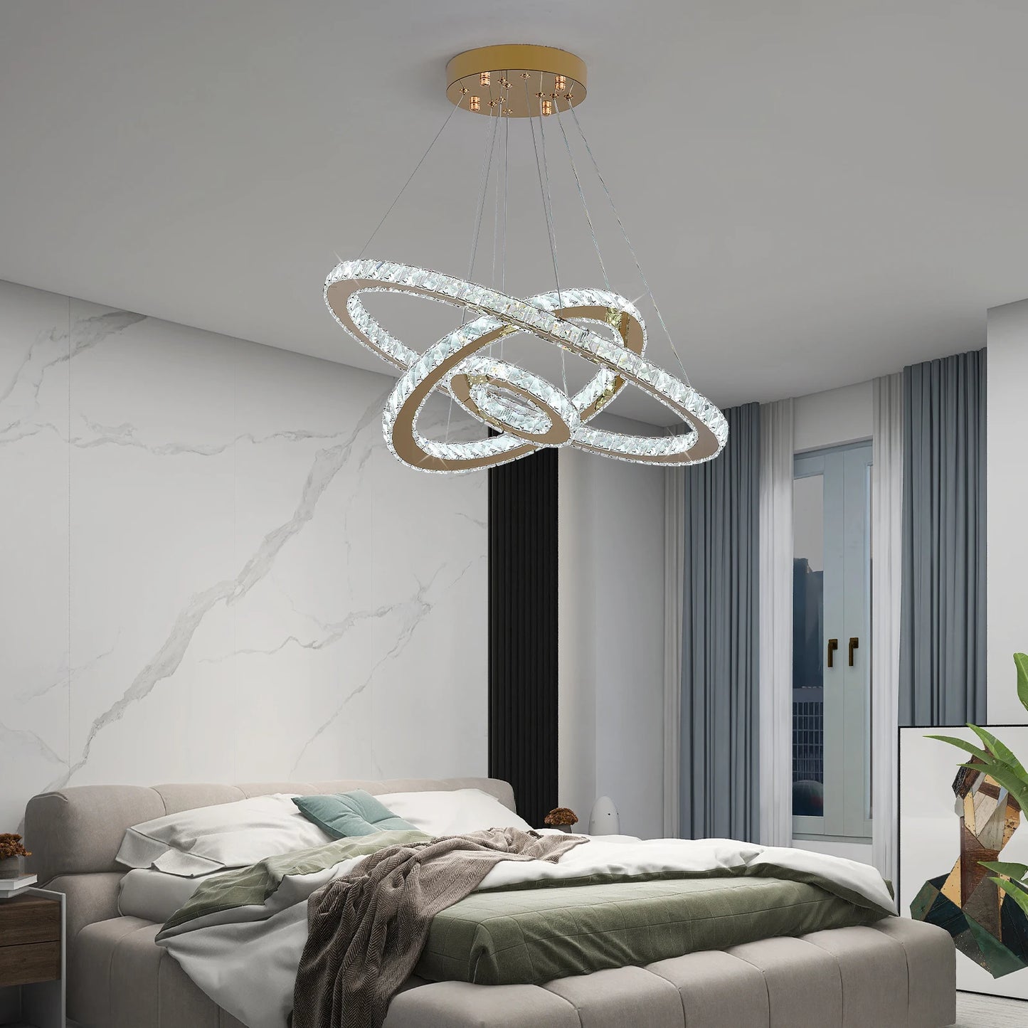 Crystal Luxury Pendant Lights for Living Room Remote Control Chandelier Lamp Bedroom Dining Room Smart Hanging Lighting Fixtures