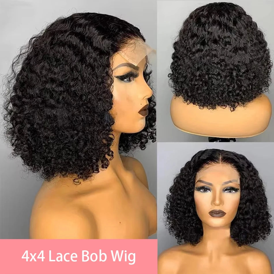 Loose Deep Wave Short Bob 13x4 HD Lace Front Wigs Brazilian 100% Human Hair Curly 4x4 Transparent Lace Frontal Wig 12 14 16 Inch