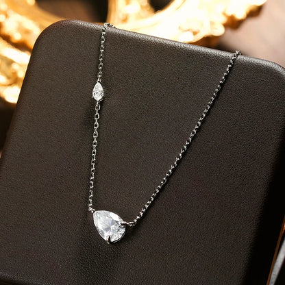 KNOBSPIN 2.35 CT Pear Cut All Moissanite Necklaces for Women D VVS1 Lab Diamond 2 Gems Pendant 100% 925 Sterling Silver Necklace