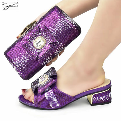 Green Women Shoes And Bag To Match Fashion African Summer Slippers With Clutch Handbag Set Pantoufle Femme Pantofole 938-43 5CM