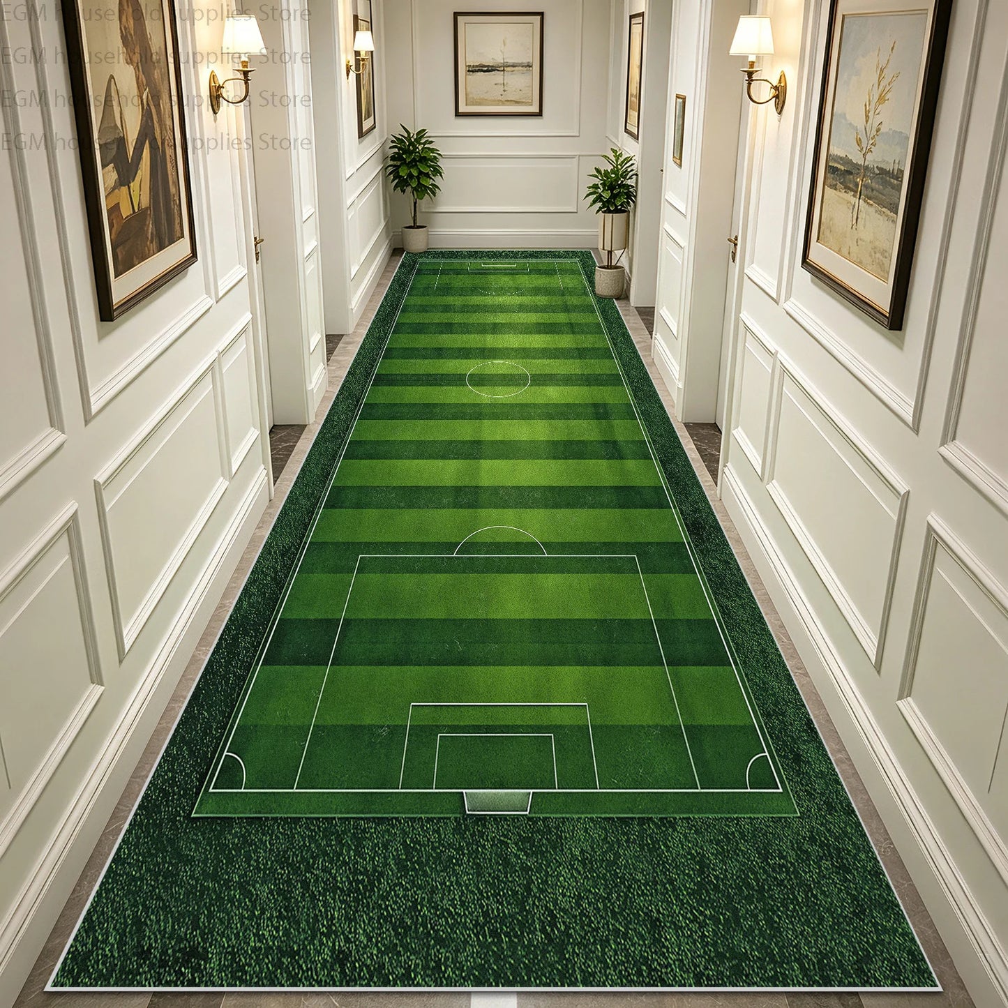 Green Football Field Long Runner Amusing Carpet Sport Hallway Entrance Game Rug Lint Free Washable Non-slip Entryway Floor Mats