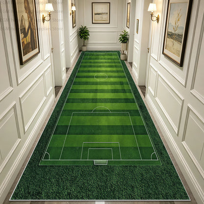 Green Football Field Long Runner Amusing Carpet Sport Hallway Entrance Game Rug Lint Free Washable Non-slip Entryway Floor Mats