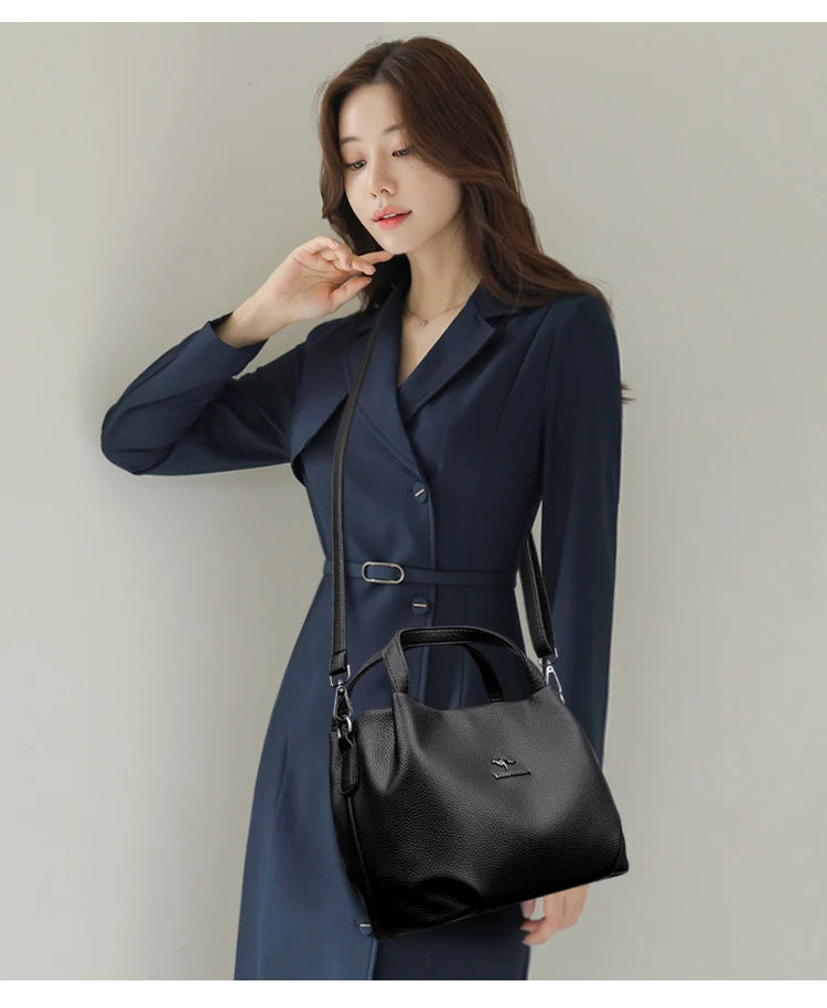 Genuine Soft PU Leather Handbags for Women Vintage Shoulder Tote Bag Luxury Designer Ladies Large Capacity Purse Bags Sac A Main