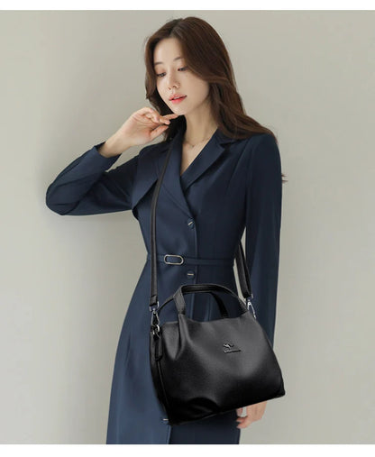 Genuine Soft PU Leather Handbags for Women Vintage Shoulder Tote Bag Luxury Designer Ladies Large Capacity Purse Bags Sac A Main
