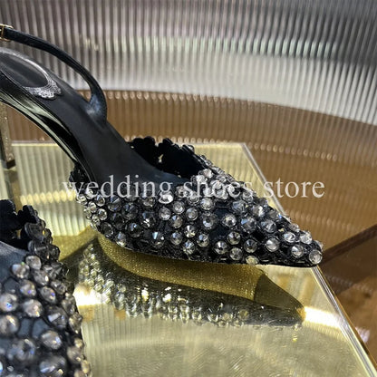 Handmade Metal Wire Braid Rhinestone Stiletto Glitter Crystal Sandals Pointed Sandals Wedding Luxury High Heel Party Women Shoes