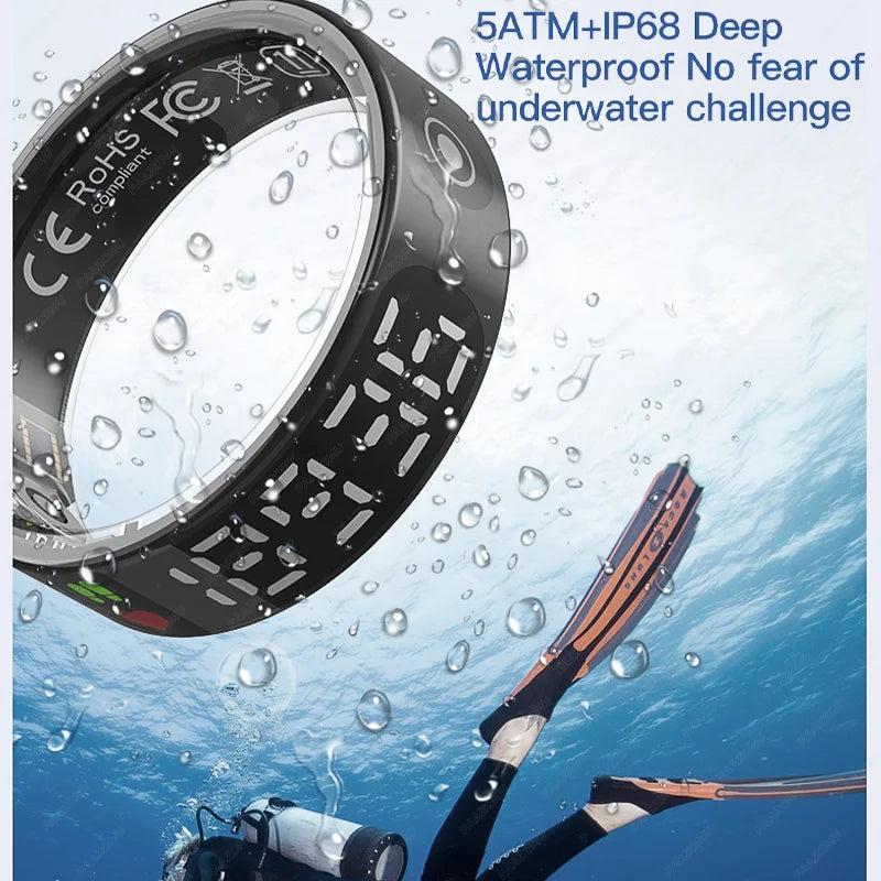 2026 New Smart Ring 5ATM Waterproof Bluetooth 5.1 Heart Rate Blood Oxygen Sleep Monitoring Men's and Women's Multi Sport Modes