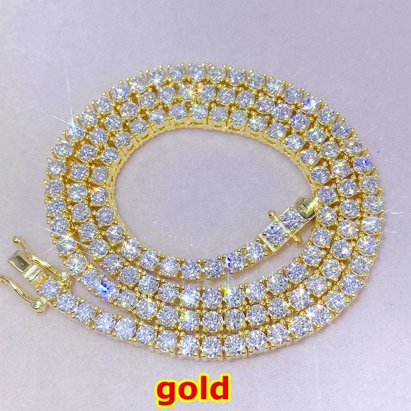 [Tennis Chain] Luxe Unisex Moissanite Tennis Necklace Original 925 Sterling Silver Trendy Hip Hop Tennis Bracelets For Men Women