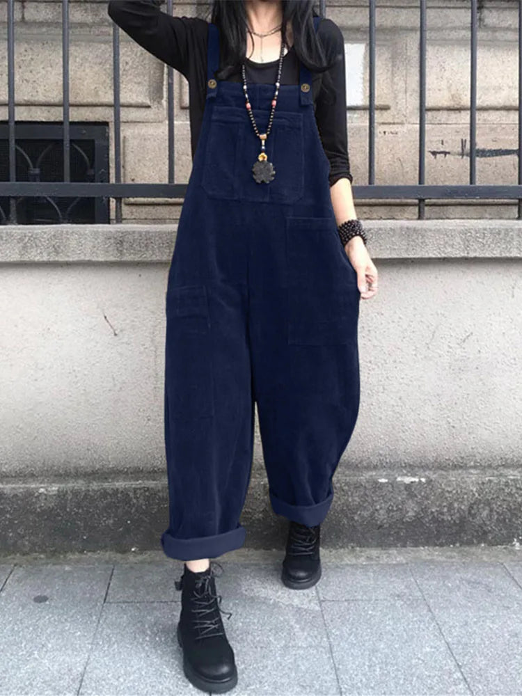 Autumn Corduroy Jumpsuits 2025 ZANZEA Women Overall Pants Casual Suspender Fashion Wide Leg Playsuits Rompers Streetwear Trouser
