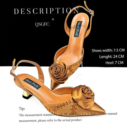 New Party Shoes And Bag Set Nigeria Handmade Flowers Decoration Lady Fashion Shoes and Bag Set for Wedding