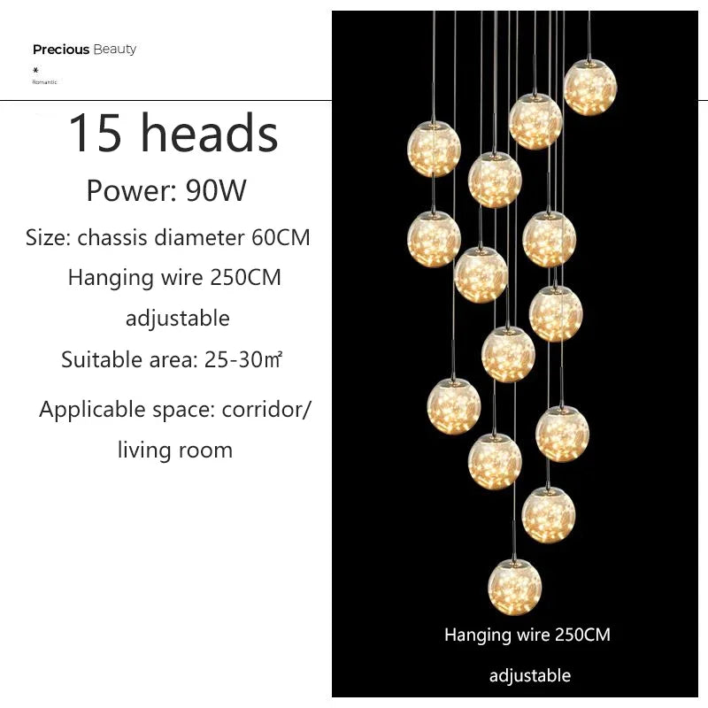 Starry Sky Staircase Lamp Long Chandelier Nordic Design Duplex Corridor Light Luxury Creative Pendant Lights Apartment Hall