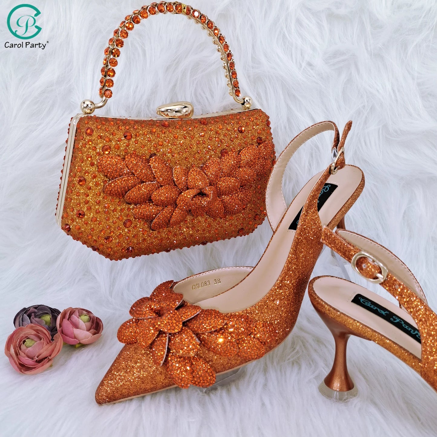 Nigerian Banquet Shoes and Bags African Fashion Peach Ladies Matching Shoes and Bags Pointed Toe High Heels Wedding Party