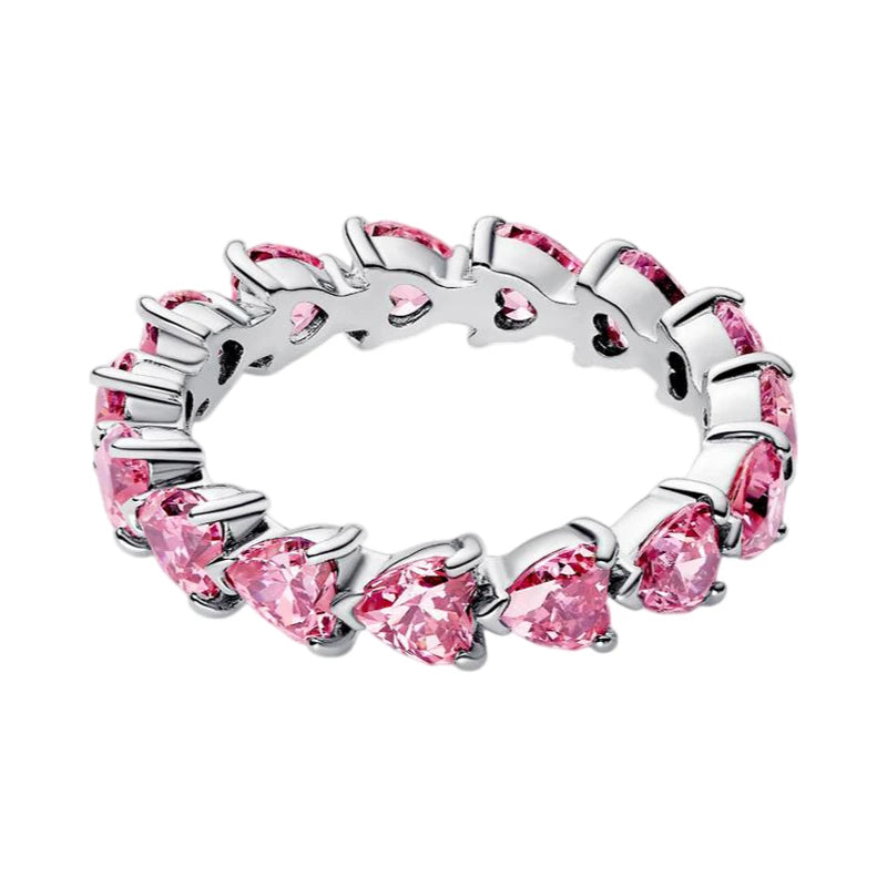 2026 New 925 Silver Sparkling Heart Princess Crown Heart-to-Heart Ring Fashion DIY Charm Jewelry Exquisite Gift