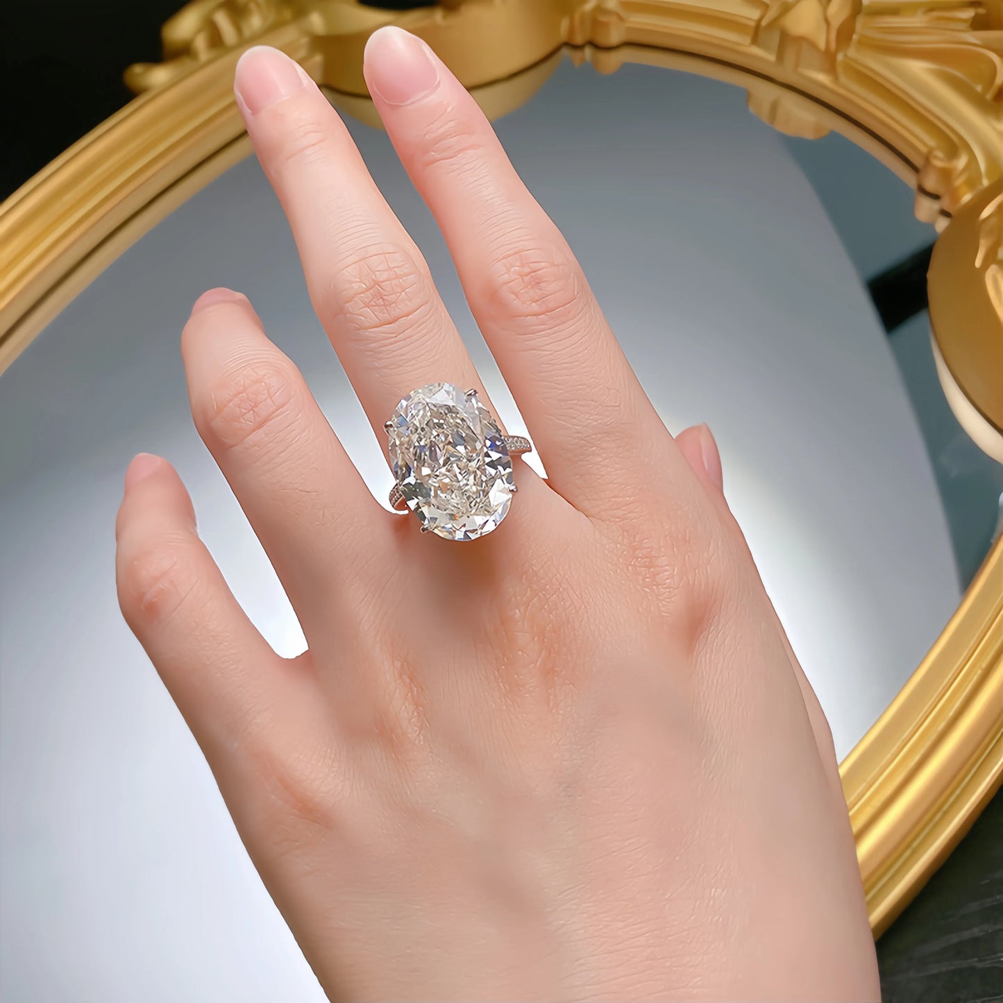 Onnelik S925 Sterling Silver 20CT Large Carat Moissanite Egg Shape Ring Minimalist Band Luxury Jewelry for Women Elegant Gifts