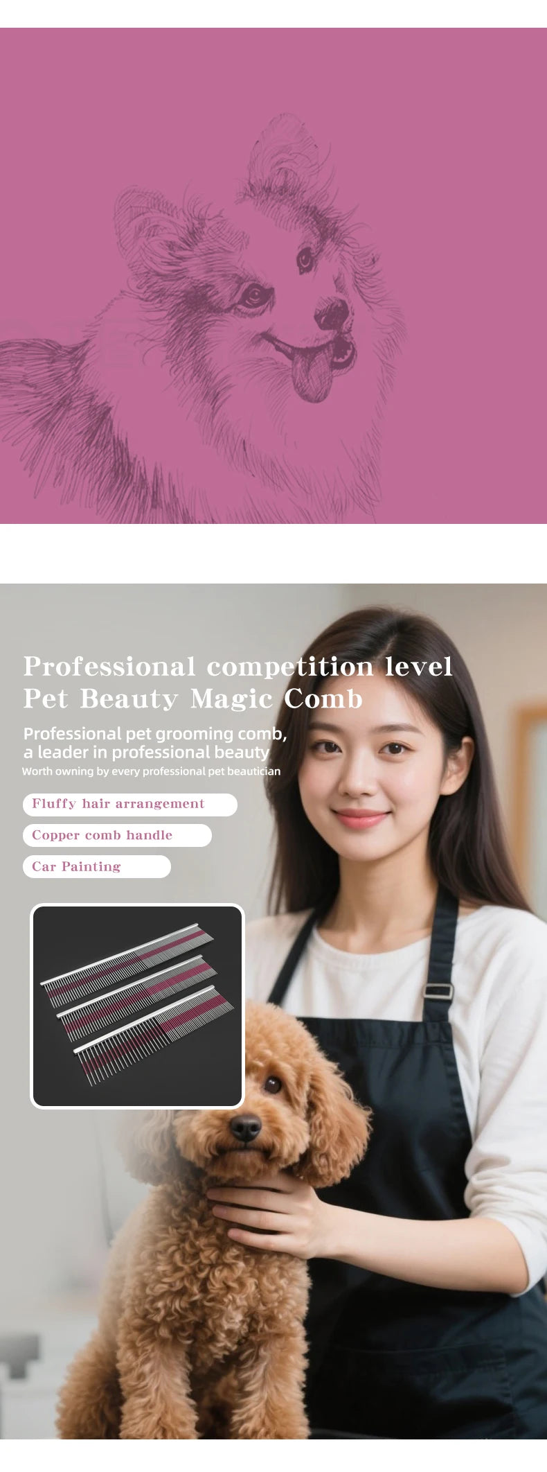 Professional Pet Grooming Magic Comb High End Car Painting Process Cat and Dog Comb Pet Shop Pet School