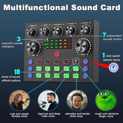 Podcast equipment set with voice changer, podcast mixer, with BM800 microphone, suitable for podcast, recording, live broadcast