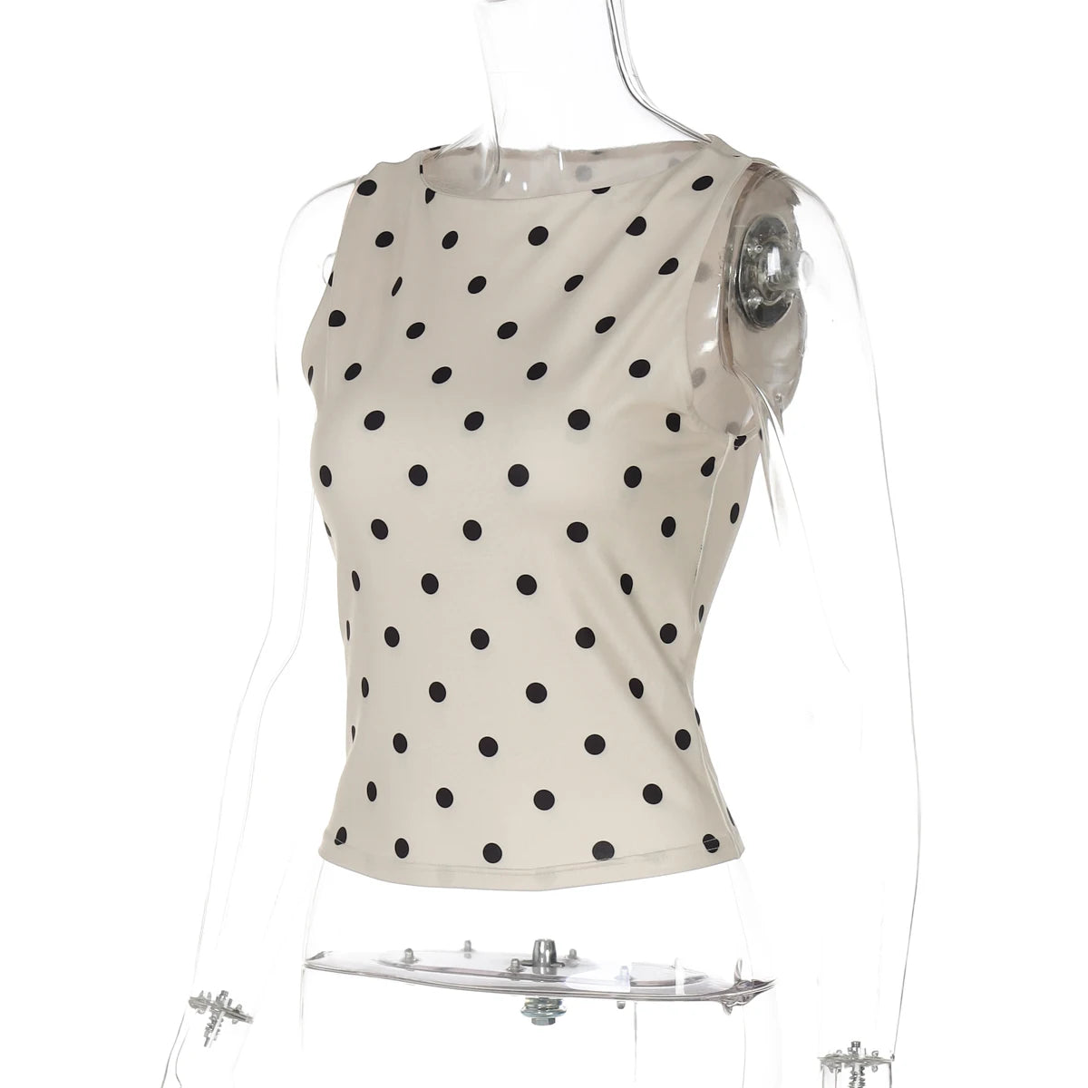 Hugcitar Women'S Fashion Polka Dot Print O Neck Sexy Slim Crop Tank Top Summer Female Clothes Beach Vacation Party Streetwear