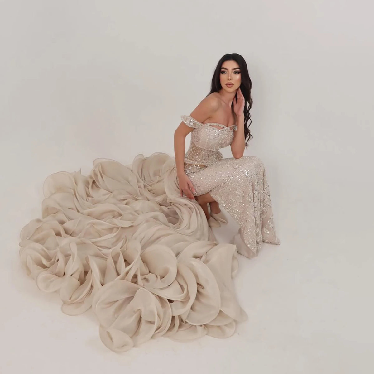 Serene Hill 2026 Luxury Nude Beaded Mermaid Evening Dress Elegant Gowns For Women Wedding Party Prom BLA73633 Customized