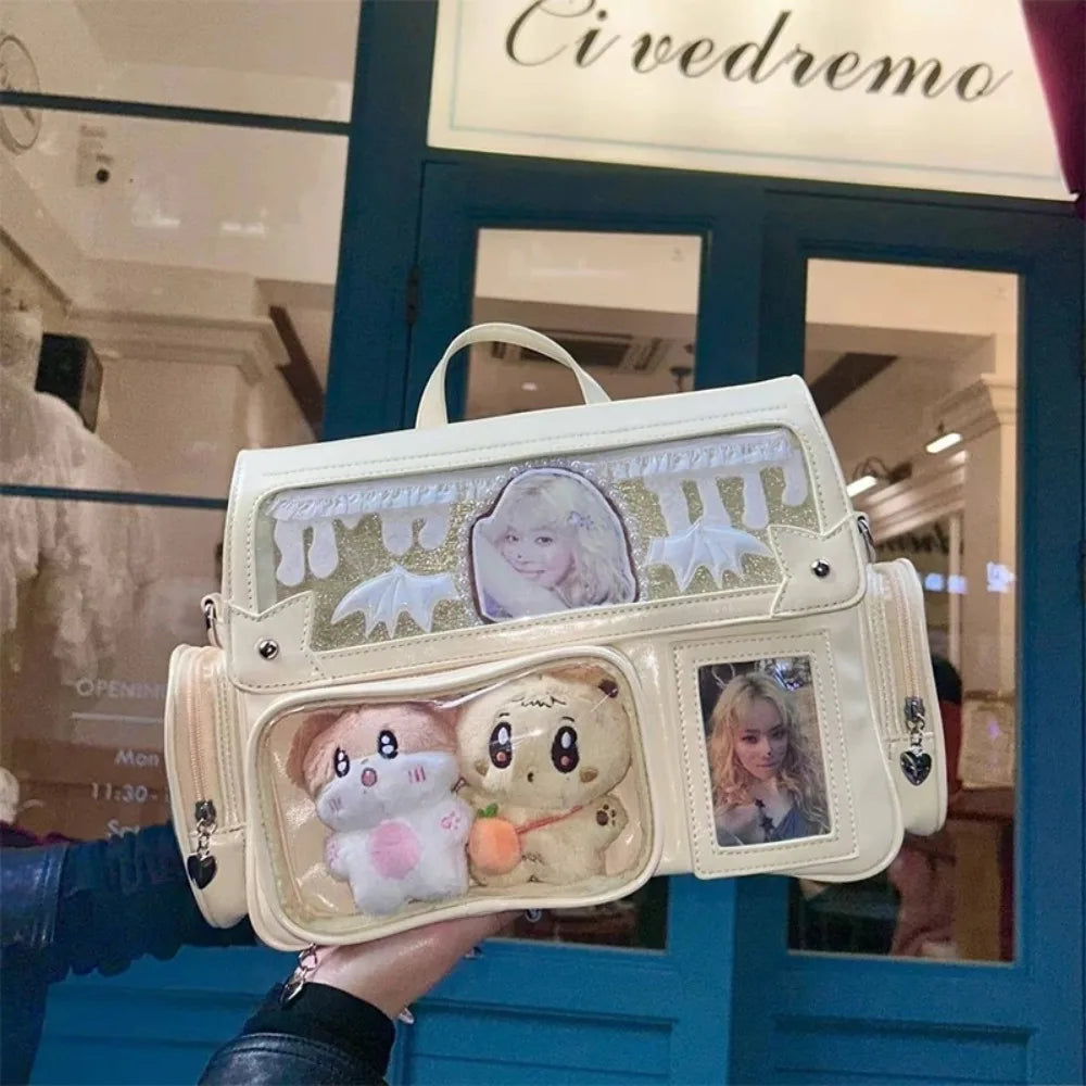 New Y2K Cute Ita Bag Harajuku Girl Transparent Pocket Large Capacity Crossbody Bag Lolita DIY Badge Display Casual Shoulder Bags