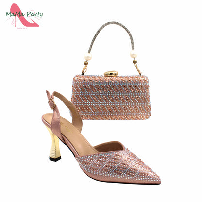 Peach Color New Arrivals Nigerian Women Shoes and Bag Set High Quality Super High Heels for Garden Party