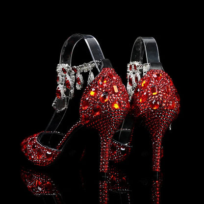 2024 Autumn Slim Heels Shallow Mouth Luxury Blue Water Diamond Pearl Women Single Shoes 9CM Wedding Party Shoes Sandalias Mujer