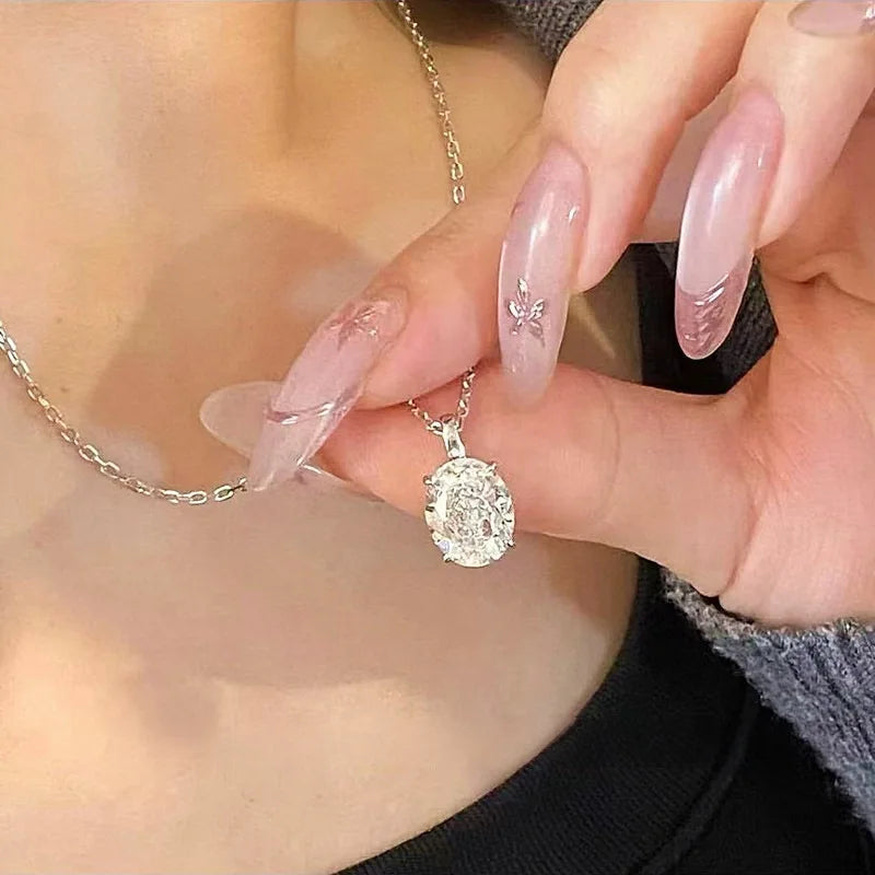 1/2carat Oval Cut Moissanite Pendant Necklace for Women 100% S925 Silver D Color VVS1 Solitaire Diamond Neckchain with GRA