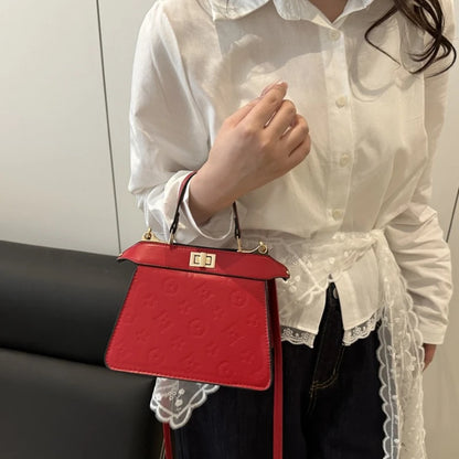 Fashion Embossed Top Handle Bags for Women,Metal Turn Lock Handbag, Adjustable Crossbody Strap,versatile Purse for Daily Outings