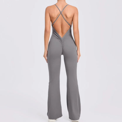 Sports Overalls for Women Sportswear Flared Jumpsuit Woman Padding Jumpsuits Gym Combinaison Femme Coffee Gray Navy Blue Red