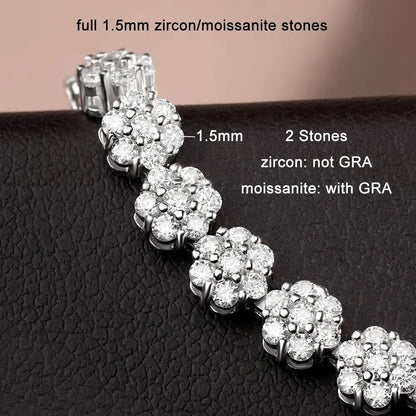 GRA Certified 4.5mm Flower Full Moissanite Tennis Necklaces Bracelet for Women 925 Sterling Silver Elegant Choker Luxury Jewelry