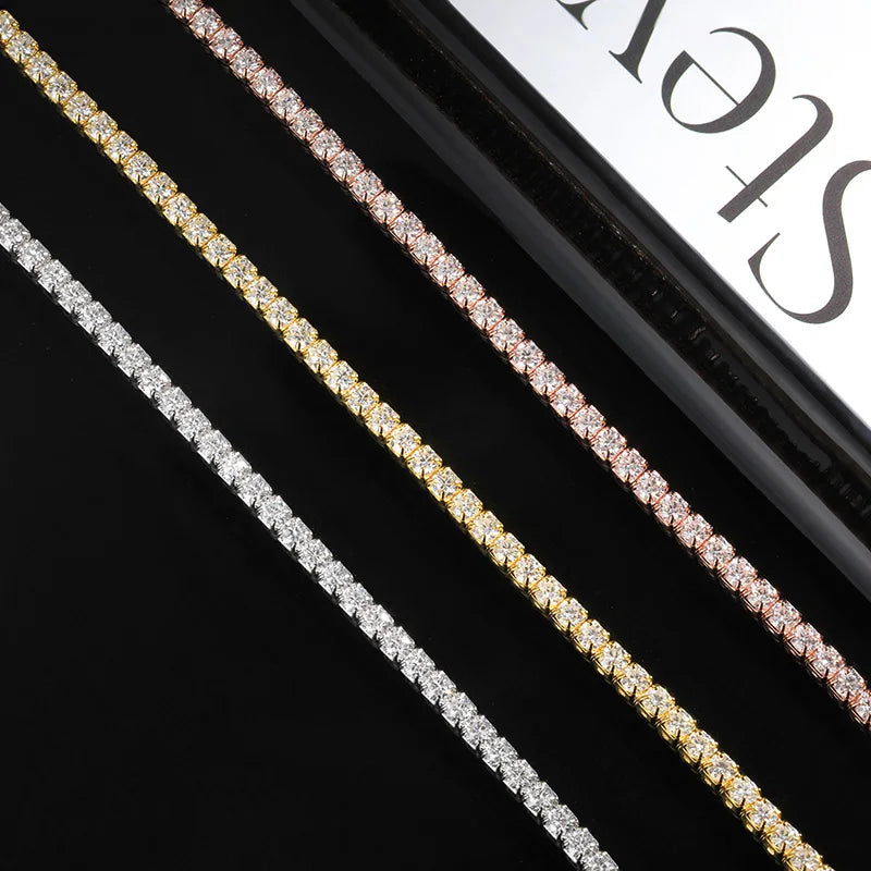 EWYA Adjustable Full 2mm 0.03CT D Color Moissanite Tennis Necklace for Women 925 Silver Plated 18K Gold Choker Neck Chain Gift