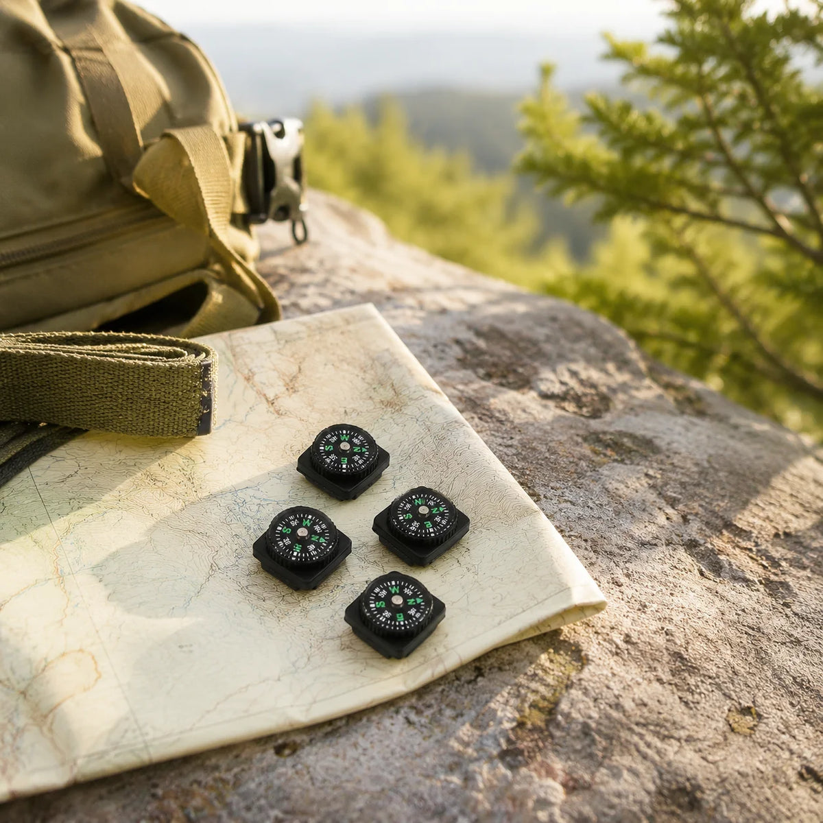 Portable Button Outdoor Survival Compass Navigation Tool 4PCS Leather Pouch Compass Orienteering Hiking Camping Navigator Tool